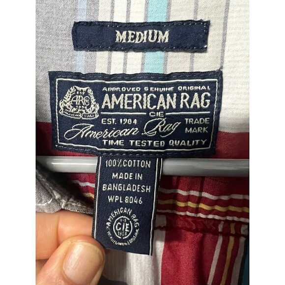 American Rag Mens Medium Plaid Button-Up Shirt 100% Cotton Red & Gray, M - Picture 3 of 4